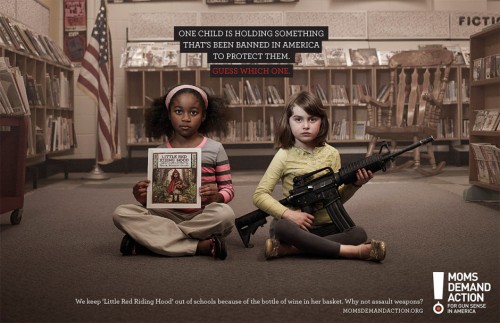 This is one of three print ads appearing in a recent PSA to raise awareness about the backward nature of gun legislation in America.