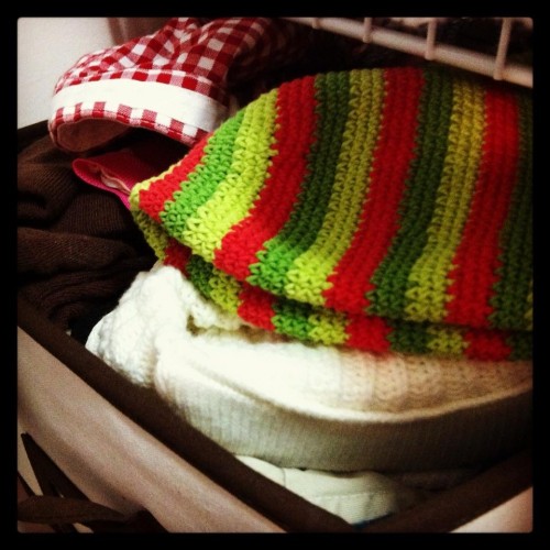 Hats, hats, and more hats.  Three bins of hats, many handmade and given with love.  A kid with cancer needs hats for warmth and sun protection.  Donna had a whole wardrobe in every color and for every season.