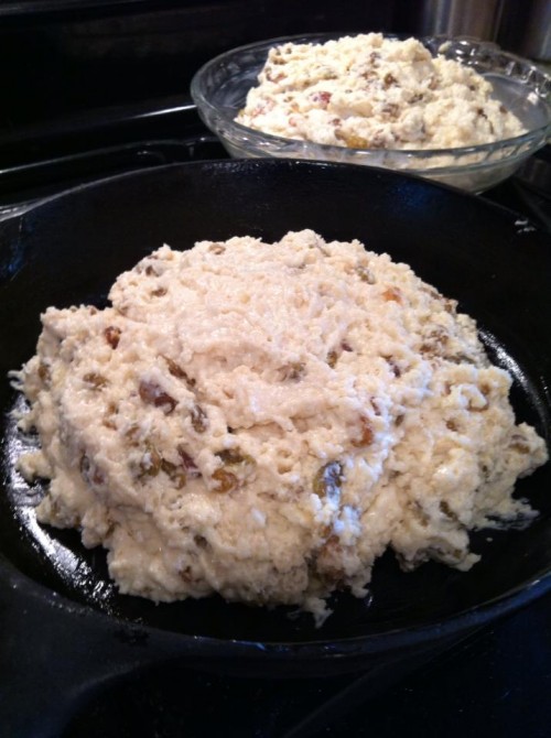 At this stage, the dough is a sticky mess, but have no fear.  