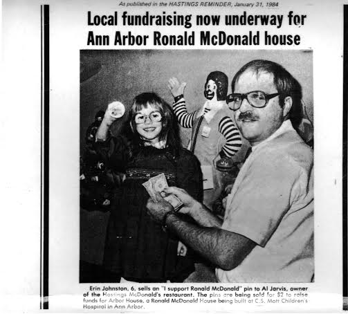 The author helping to raise funds for a Michigan Ronald McDonald House.