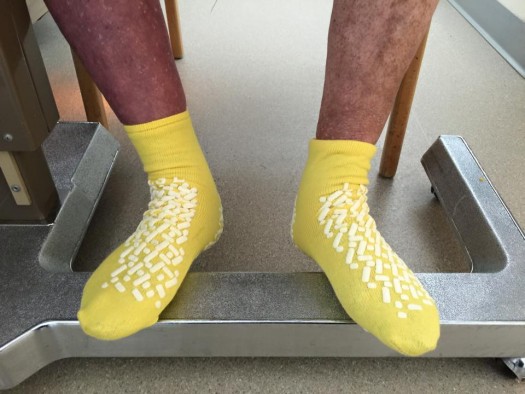 Yellow socks indicate a fall risk. I spent a lot of time monitoring the color and circumference of my Dad's often swollen feet and lower legs. This day was a good day.