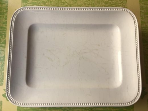 My sturdy platter, cracked, discolored, old, but still able to serve a boat load of turkey.